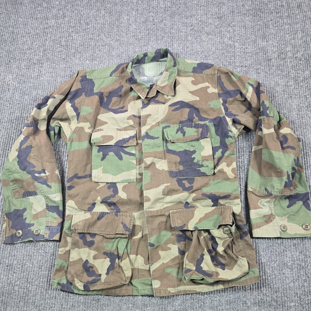 Vintage US Army Jacket Mens Small Woodland Camo BDU Field Combat Coat 80s